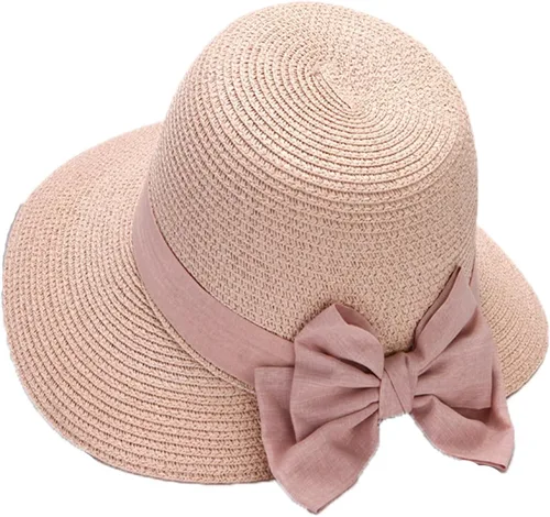 Vista 9 de Sombreros de playa de ala ancha para mujer, protección UPF 50+, sombrero de paja plegable para verano Beige
