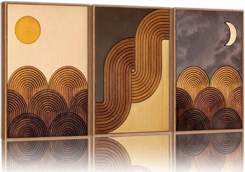 Vista 32 de Tinonedraw Arte de Pared en Lienzo Enmarcado de Paisaje de Montaña Beige, Decoración de Pared Moderna Abstracta de Mediados de Siglo, Arte de Lago