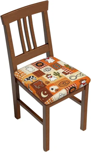 Vista 24 de Fundas de asiento para silla cuadrada de comedor de otoño de 16.9 pulgadas, dos piezas, funda de cojín elástica ajustable de repuesto extraíble