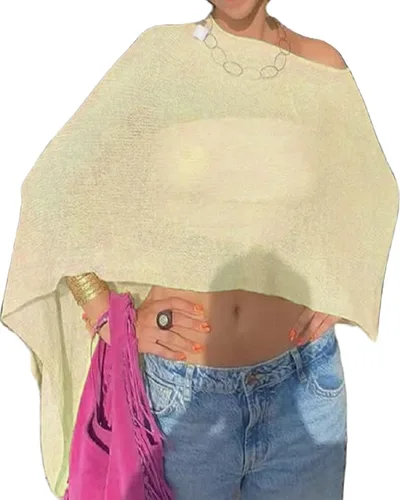 Vista 19 de Amiblvowa Poncho transparente para mujer, poncho de punto Y2K Negro
