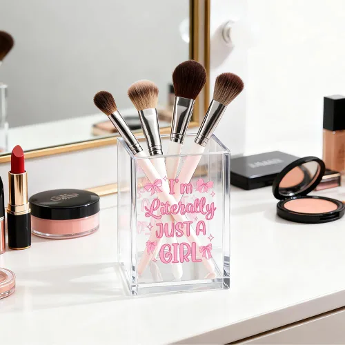 Vista 4 de I'm Literally Just A Girl - Organizador de cosméticos de acrílico para bolígrafos, divertido soporte de escritorio de acrílico para lápiz, bonitos