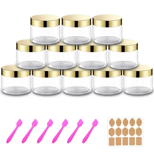 Vista 12 de Paquete de 12 recipientes pequeños de plástico de 4 onzas con tapas + paquete de 12 tarros de muestra de cosméticos de 0.7 oz/0.7 fl oz