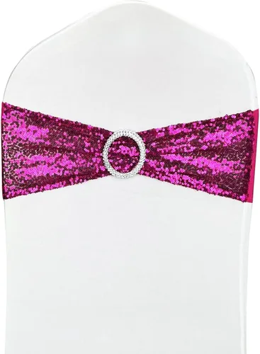Vista 26 de Bandas para Sillas con Lentejuelas Elásticas Lazos de Spandex Poliéster para Fiestas Hotel Bodas Banquetes Decoración - 6 Piezas Aqua