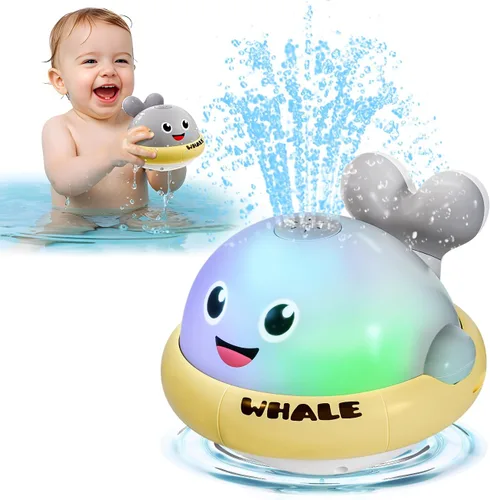Vista 9 de Juguetes de baño para bebés, juguetes de baño con aspersor de ballena iluminada para niños de 1 a 3 años, juguetes de agua de piscina para niños
