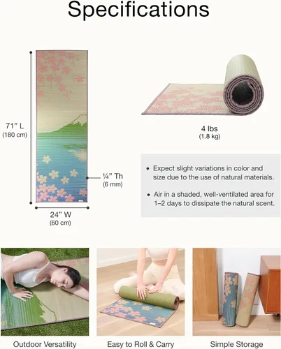 Vista 6 de FULI Tapete de yoga japonés tatami, tapete Igusa, esterillas antideslizantes para ejercicio y fitness, pilates y entrenamientos de piso, fabricado