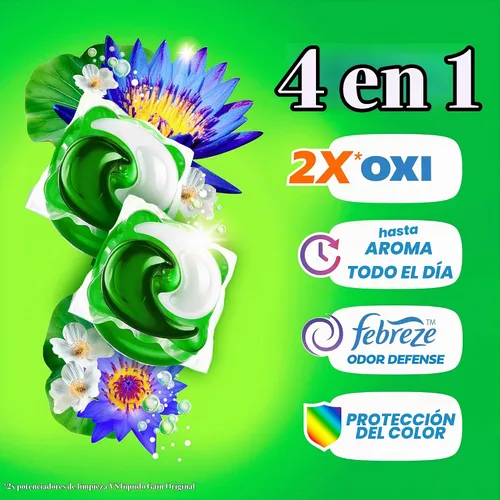 Vista 2 de Gain flings Ultra Oxi Cápsulas de Detergente para Ropa, 60 Unidades, Aroma Waterfall Delight, 3 en 1, Compatible con HE
