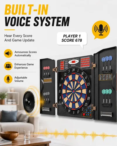 Vista 3 de WIN.MAX Electronic Dart Board Cabinet Set for Adults, Black