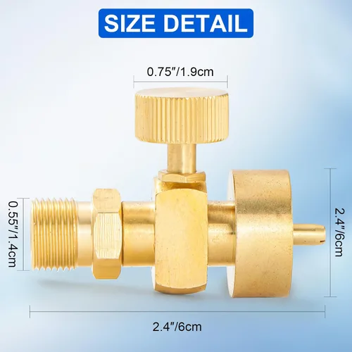 Vista 6 de Adaptador de propano de botella Mapp de 1 LB con válvula, válvula reguladora de gas propano de presión ajustable desechable CGA-600 hembra a CGA-200