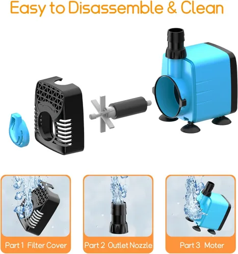 Vista 6 de POPOSOAP Bomba de agua sumergible de 160 GPH, bomba de agua de acuario de elevación de 5.5 pies, 12 W CA 110 V, bomba de fuente ultra silenciosa