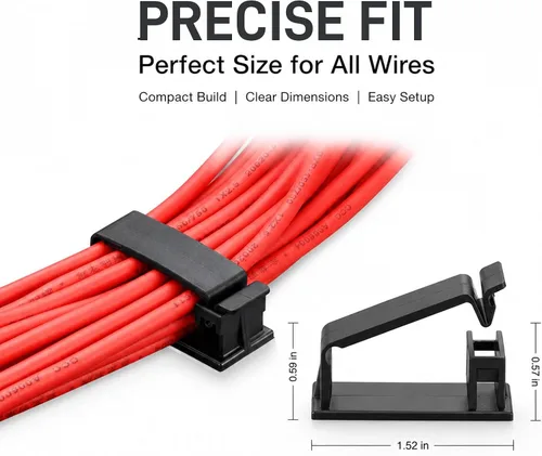 Vista 8 de Paquete de 50 clips autoadhesivos para organizar cables, organizadores de cables, soportes de cable para TV, PC, portátil, cable Ethernet 27B negro