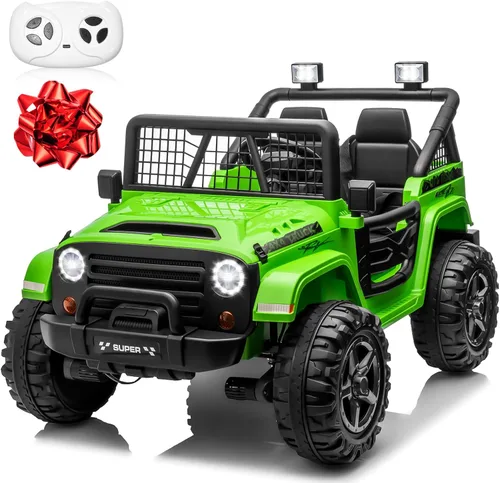 Vista 12 de Auto de paseo de 24 V con control remoto, camión conmutable XL de 2 plazas 4WD/2WD con motor de 4 x 200 W, asiento de 20 pulgadas de ancho, ruedas