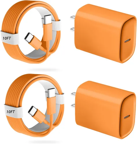 Vista 17 de Cargador para teléfono 17, 16, 15 Pro, carga rápida, 20 W, USB C, bloque de carga rápida con cargadores tipo C de 6.6 pies de largo, cable de carga