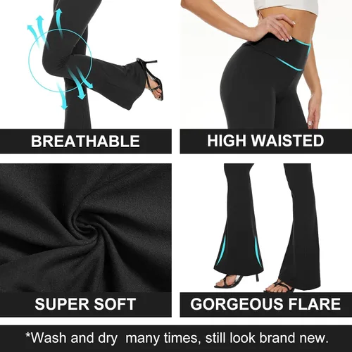 Vista 9 de TNNZEET Leggings acampanados negros para mujer, pantalones de yoga cruzados con bolsillos, corte de bota, leggings acampanados