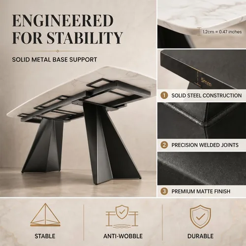 Vista 4 de Honyee Mesa de comedor extensible con hojas, piedra sinterizada rectangular de 65 a 95 pulgadas, mesa de comedor grande moderna con asientos de 6
