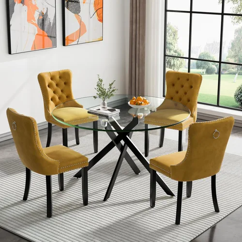 Vista 12 de Juego de mesa de comedor de cristal plateado moderno de 47 pulgadas para 2, juego de mesa de comedor de cocina redonda de 3 piezas con patas