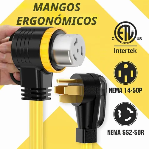 Vista 2 de YOMILINK Cable de 50 amperios de 10 pies para RV/generador, certificado UL, conector de bloqueo, NEMA 14-50P a SS2-50R con bloqueo de torsión, mango