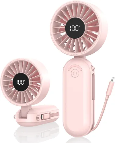Vista 13 de AMACOOL Ventilador de mano plegable recargable, cable tipo C integrado, ventilador personal de 5 velocidades, tiempo de funcionamiento máximo de 17