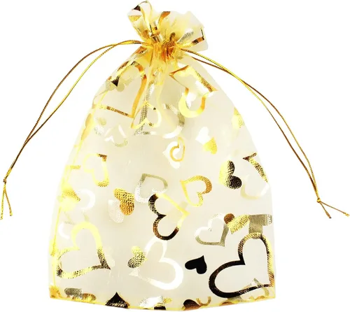 Vista 20 de QIANHAILIZZ 5 x 7 pulgadas 100 piezas corazón flor organza joyería bolsa de regalo bolsa de caramelo bolsa cordón boda favor bolsas P835
