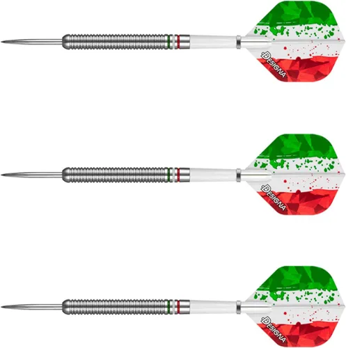 Vista 2 de DESIGNA Juego de dardos con punta de acero Patriot X, 90% tungsteno, bandera italiana de Italia, color rojo, blanco y verde, 0.78 oz