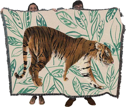Vista 13 de Pure Country Weavers Manta de tigre del Santuario de la mañana, manta de regalo tejida de algodón, fabricada en los Estados Unidos (72 x 54 pulgadas)