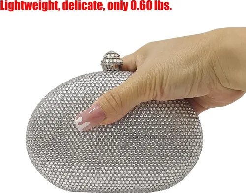 Vista 2 de HUANG ZHUANG Bolso de mano de cristal con forma de huevo, bolso de noche con diamantes de imitación para mujer, fiesta, boda, lindo bolso Egg