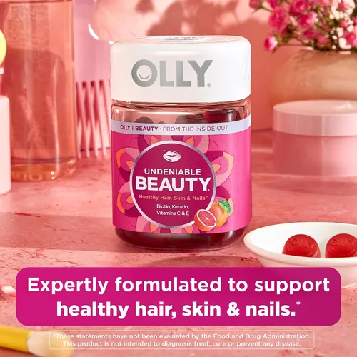 Vista 2 de OLLY Undeniable Beauty - Gomitas de belleza para el cabello, piel, uñas; con biotina, vitamina C, queratina; suplemento masticable, sabor pomelo
