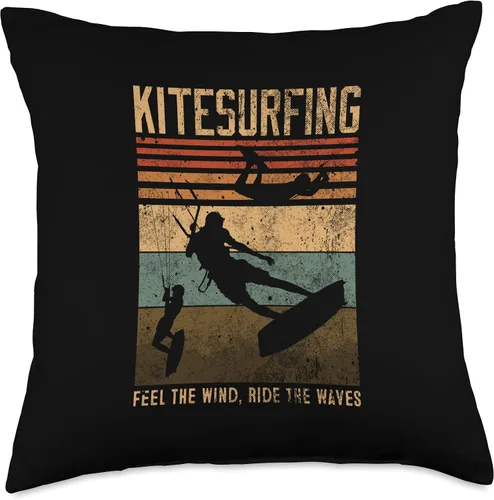 Vista 4 de Summer Kitesurf Apparel For Kitesurfers Distressed Kitesurfing Feel The Wind, Ride The Waves Throw Pillow, 16x16, Multicolor