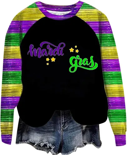 Vista 3 de eguiwyn Sudaderas con capucha para mujer, disfraz con temática de carnaval, máscara de fiesta, manga 34, blusa de desfile con cuello redondo