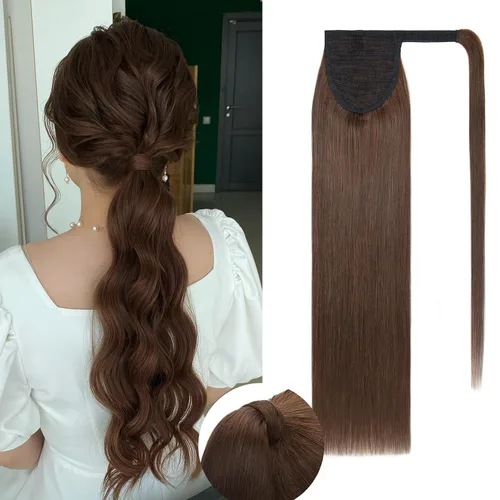 Vista 44 de Rich Choices Extensión de cola de caballo con clip de garra, cabello humano real, una pieza, extensiones de cabello largo Remy para mujer, #18P613