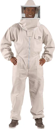 Vista 2 de Bees & Co U75 Traje de apicultor de algodón natural con velo cuadrado, XXL, beige