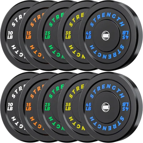 Vista 10 de Juego de Pesas Olímpicas de Parachoques de Goma - Placas de Barra de 2 Pulgadas para Entrenamiento de Fuerza en Gimnasio Casero