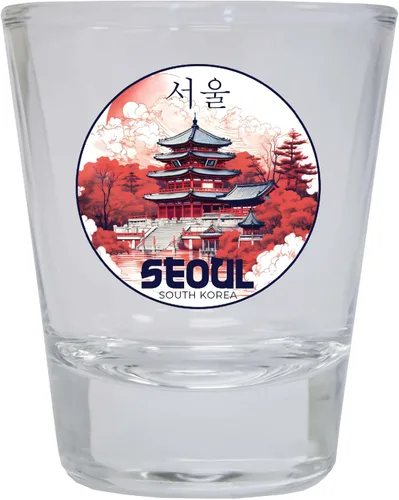 Vista 6 de Seúl South Korea Design B Souvenir - Vaso de chupito redondo de 2 onzas, color azul, paquete de 2