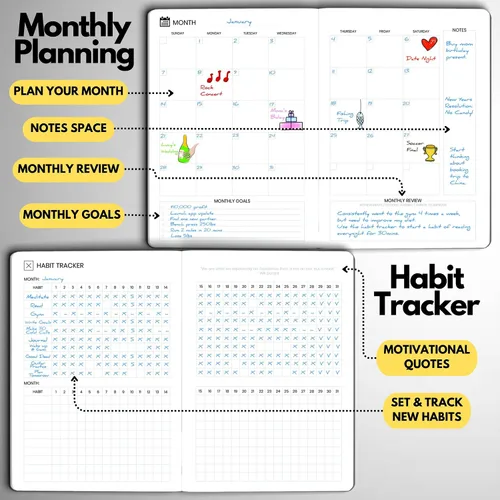 Vista 6 de Wyze Planner Agenda diaria sin fecha, organizador de productividad A5 de 6 meses con página completa por día, horario por hora, establecimiento