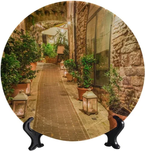 Vista 61 de Plato decorativo colgante de cerámica con temática de paisaje, plato decorativo redondo de plantas en maceta, con soporte decorativo, para sala