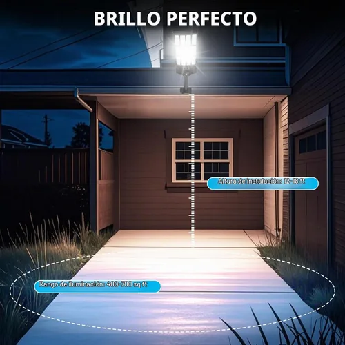 Vista 4 de Farolas solares impermeables para exteriores, 38000 lúmenes, luz de inundación solar gran angular, luz de estacionamiento LED con sensor