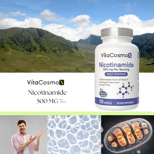 Vista 6 de Nicotinamida 500 mg de vitamina B3, 120 cápsulas, sin OMG, sin gluten, sin enjuague