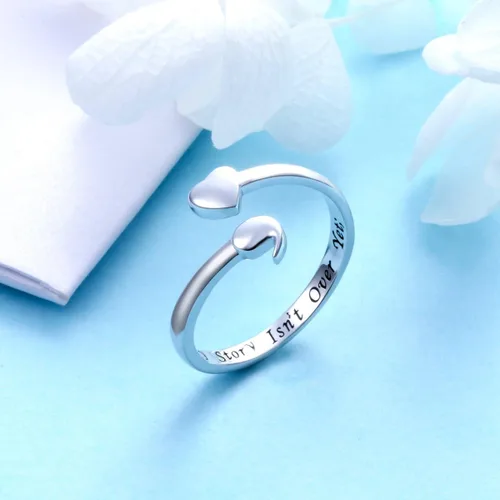 Vista 2 de DAOCHONG Anillo de plata de ley S925 My Story Isn't Over Yet de punto y semicolon de corazón no ajustable This Too Shall Pass