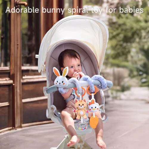 Vista 5 de TUMAMA - Juguetes en espiral para asiento de automóvil, juguetes para bebés de 0, 3, 6, 9, 12 meses, cochecito infantil, juguetes colgantes