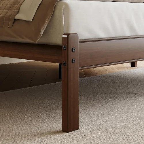 Vista 5 de Marco de cama individual de madera de bambú maciza de 14 pulgadas de alto con cabecero, soporte de listones de metal resistente, fácil montaje,