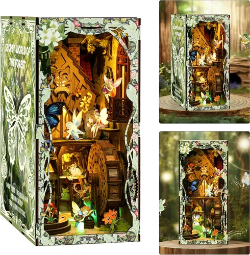 Vista 22 de ISSEVE Kit de Rincón de Libros, Rompecabezas de Madera 3D DIY Casa de Muñecas Booknook para Adultos, Kit de Casa en Miniatura Diminuta Decoración