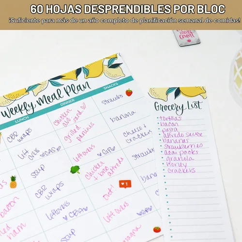 Vista 3 de bloom daily planners - Bloc de notas semanal para planificar las comidas con imanes para el refrigerador, incluye una «Lista de compras