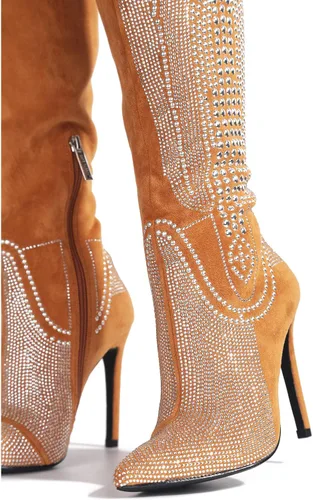 Vista 3 de Cape Robbin Olkley - Botas altas de vaquero para mujer, botas vaqueras occidentales para mujer con tacones de aguja, botas de vestir de moda