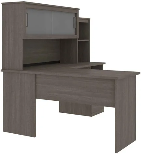 Vista 9 de Bestar Dayton 63W 65W Escritorio en forma de L con gabinete en corteza gris