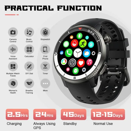 Vista 6 de Reloj inteligente (respuesta/hacer llamada), reloj inteligente para hombres y mujeres, pantalla AMOLED HD de 1.43 pulgadas, pista de actividad