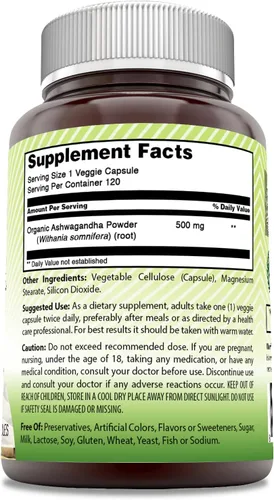 Vista 2 de Amazing India ashwagandha 0.017 oz 120 Cápsulas, promueve el sistema inmune y ayuda a manejar el estrés, promueve la vitalidad