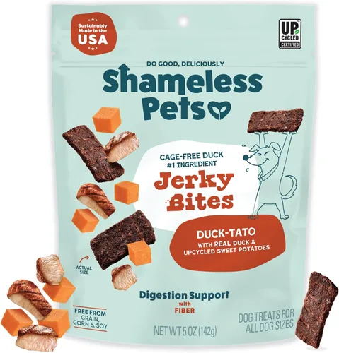 Vista 11 de Shameless Pets Golosinas para perros de cecina, paquete variado de 4 – Masticables saludables con salmón y pato – Golosinas naturales para perros