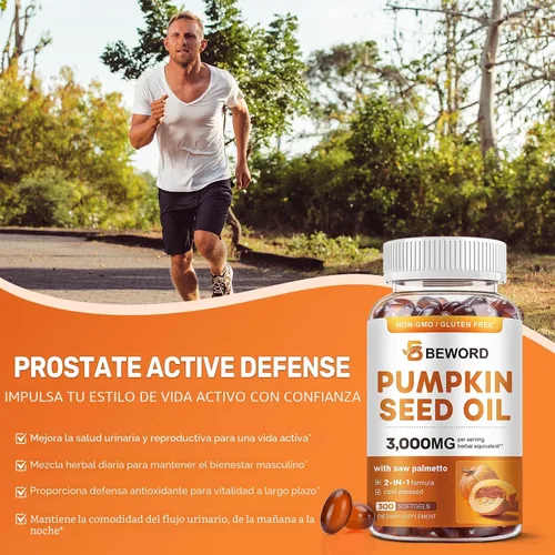 Vista 6 de Aceite de semilla de calabaza con extracto de palmito en cápsulas blandas, 3000 mg por porción, 300/600 cápsulas blandas Prensado en frío