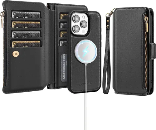 Vista 10 de Antsturdy Compatible con iPhone 15 Pro Max Funda Cartera para Mujeres【Bloqueo RFID】Funda de Teléfono Cruzada de Cuero PU con Cremallera y Correa