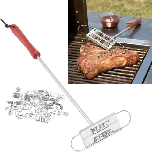 Vista 7 de CHICIRIS Hierro de marca de carne para barbacoa, hierro de marca personalizado de acero inoxidable con letras intercambiables para hamburguesa