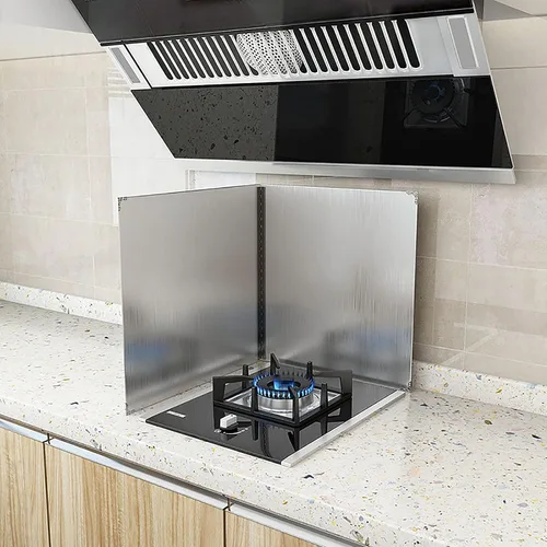 Vista 2 de Protector contra salpicaduras para cocinar alto de 3 lados para estufa y sartén, pantalla antisalpicaduras de grasa para cocina, protector de pared